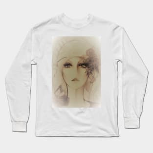 SOFT FOCUS, 70S GIRL WITH TURBAN PASTEL DECO  ART DESIGN Long Sleeve T-Shirt